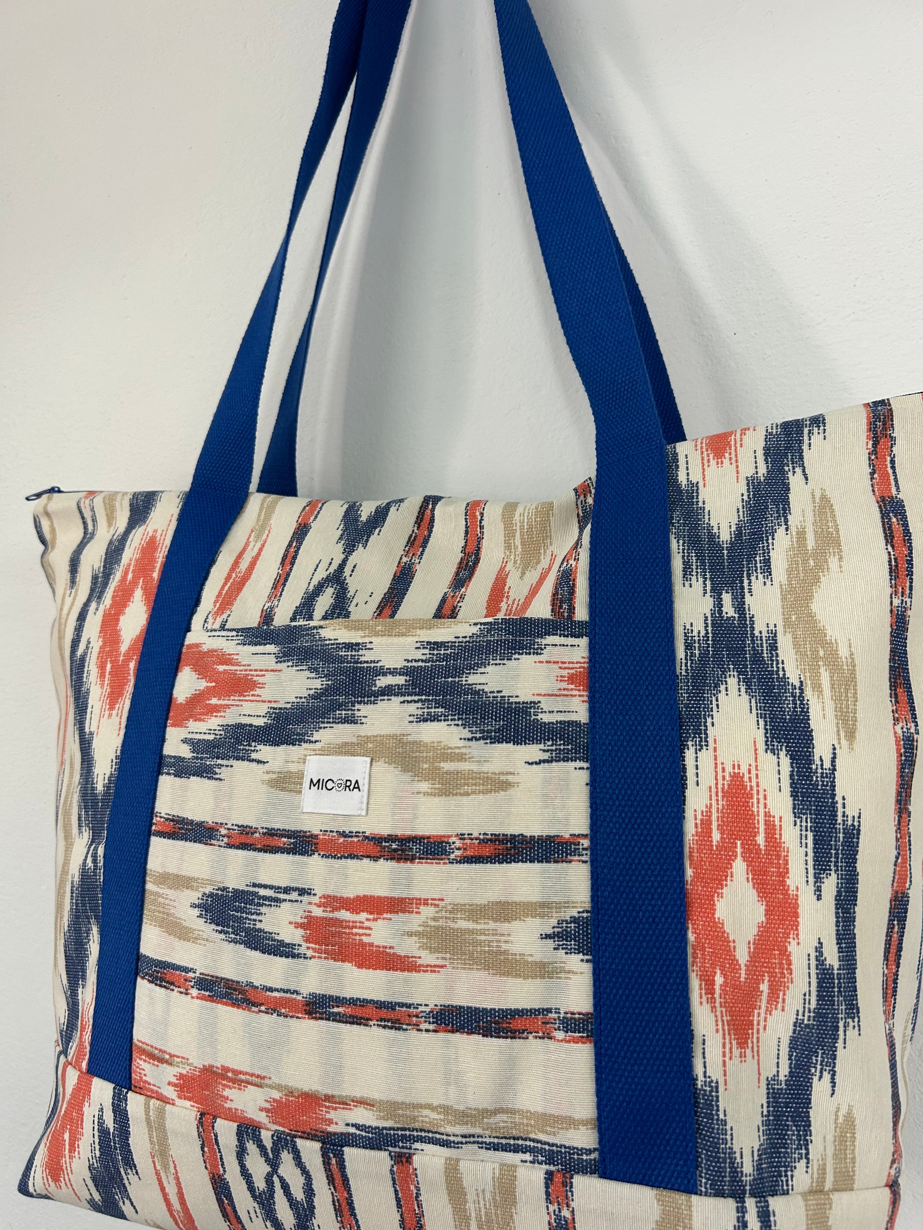 Bolso Playa Estampada Azul-Coral