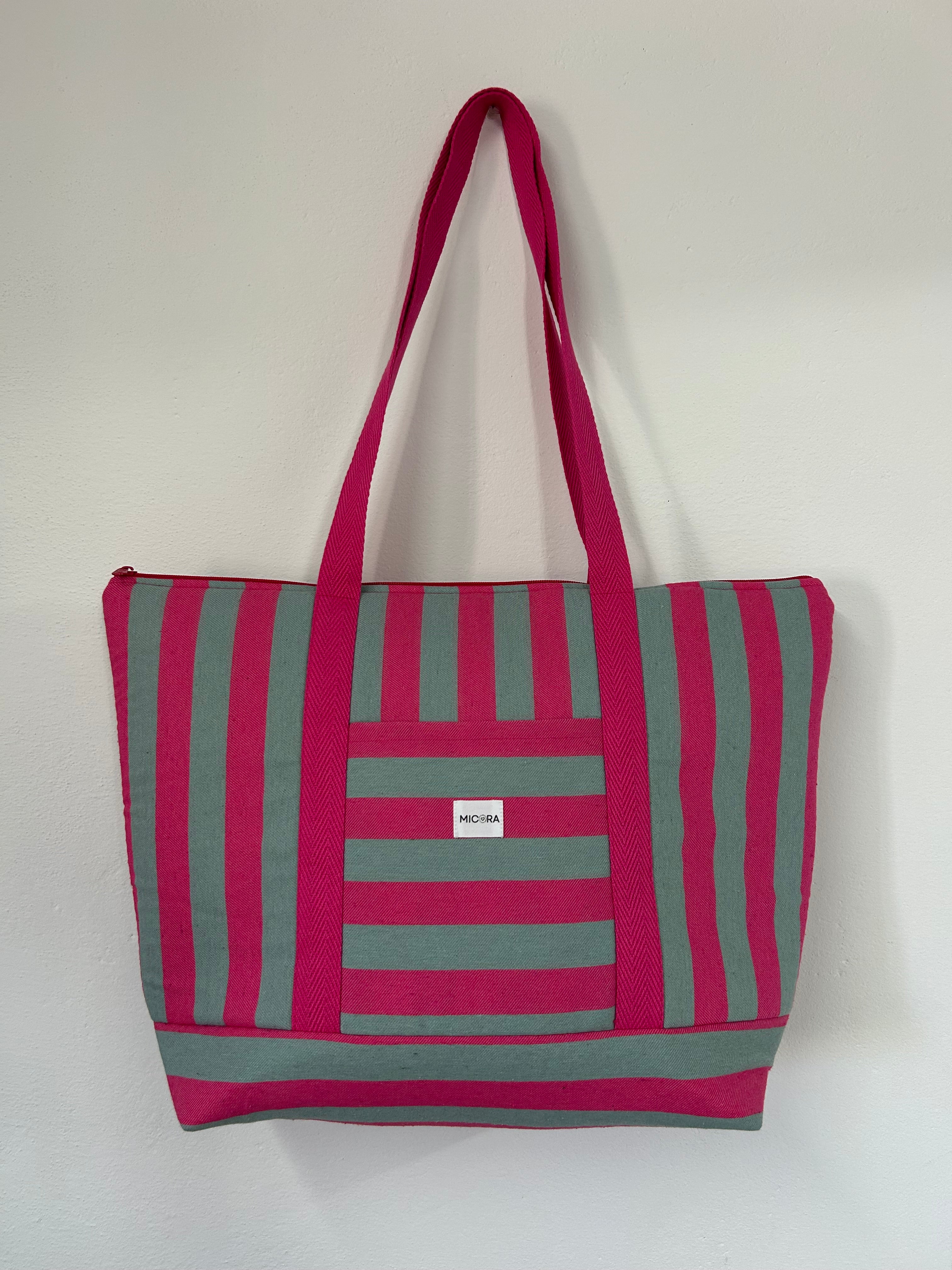 Bolso Playa Rayas Rosa-Azul